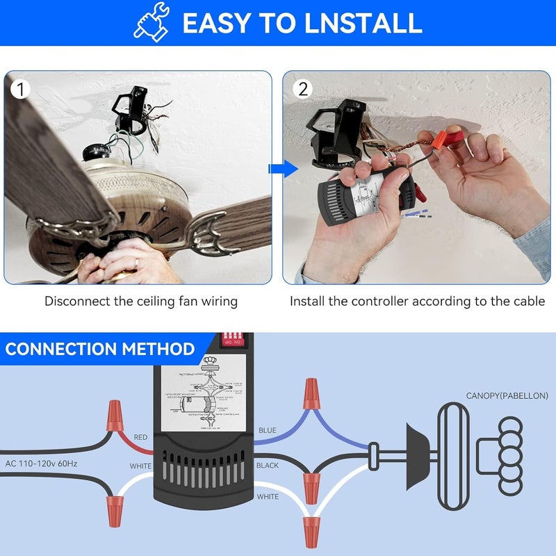 FEKOTS Universal Ceiling Fan Remote Control Kit Replacement for Harbor Breeze Hampton Bay Hunter Litex, 3-Speed Light Dimmer, with FAN28R Receiver, Replace FAN-53T 2AAZPFAN53T KUJCE9103 UC7030T - Image 5